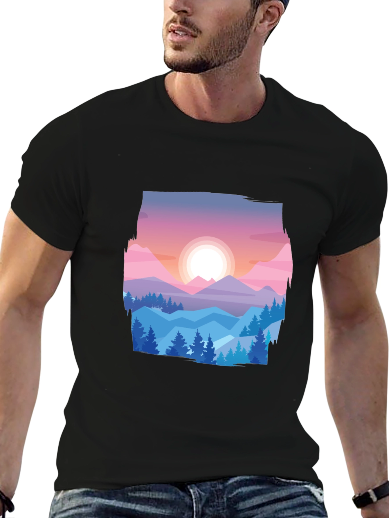 Mountain Sunset Graphic Tee - Black Cotton Comfort