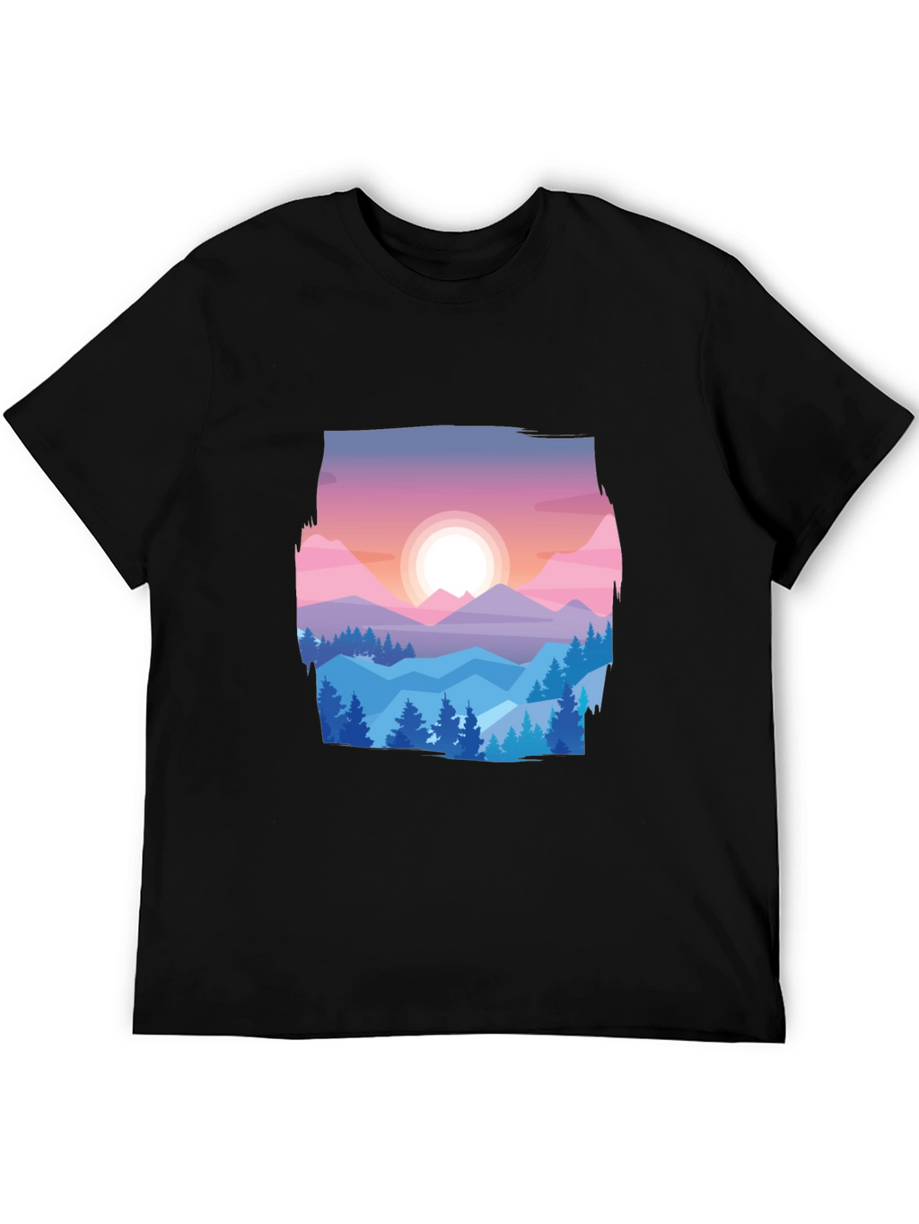 Mountain Sunset Graphic Tee - Black Cotton Comfort