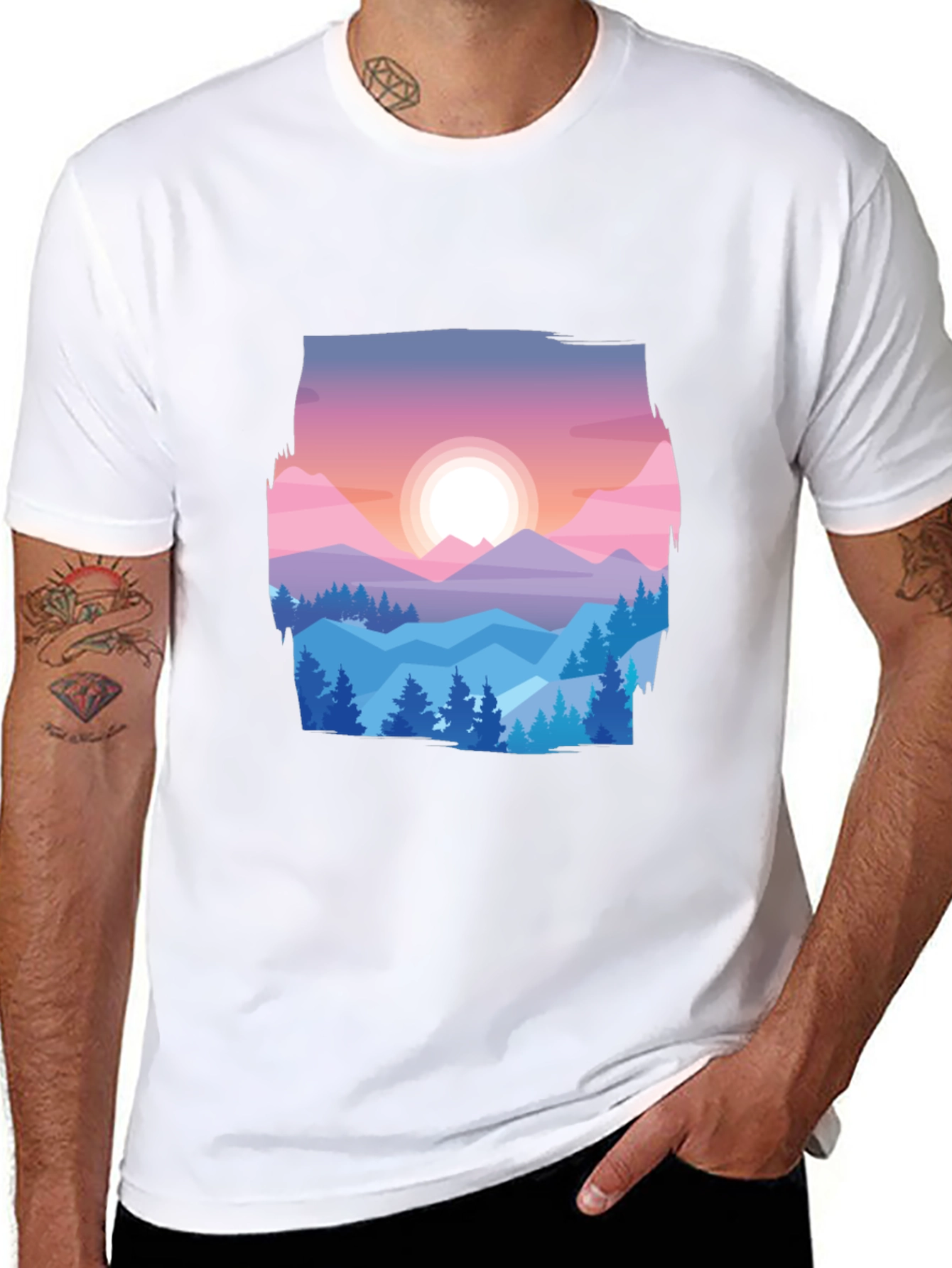 Mountain Sunset Graphic Tee - Black Cotton Comfort