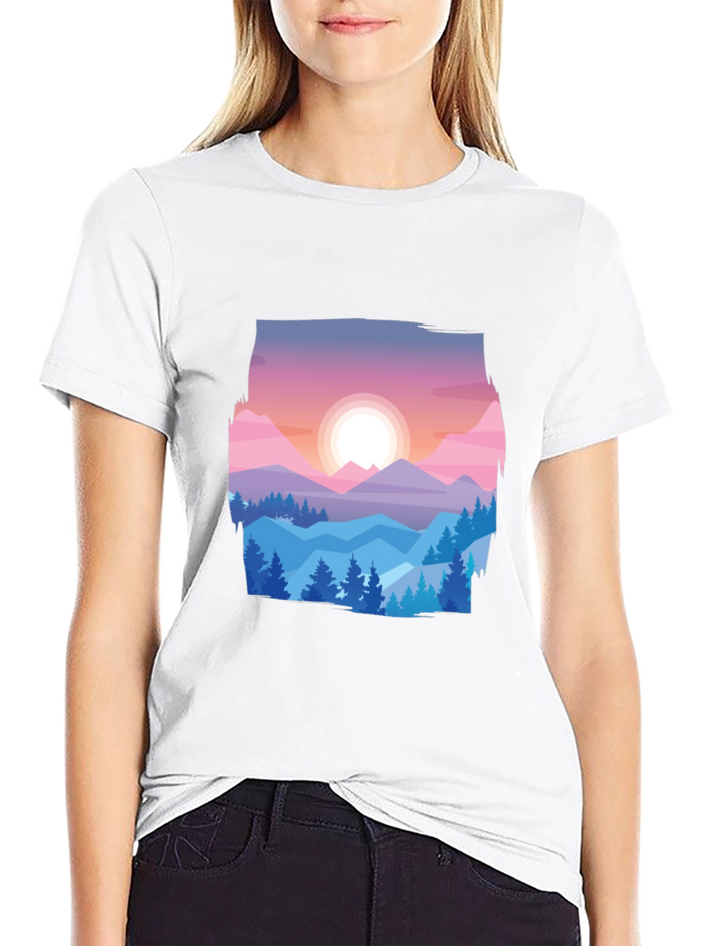 Mountain Sunset Graphic Tee - Black Cotton Comfort