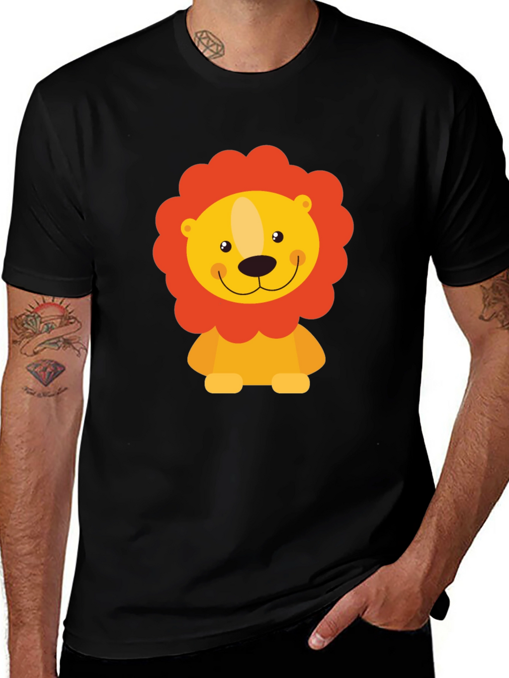 Cute Lion Graphic Black T-Shirt - Mens
