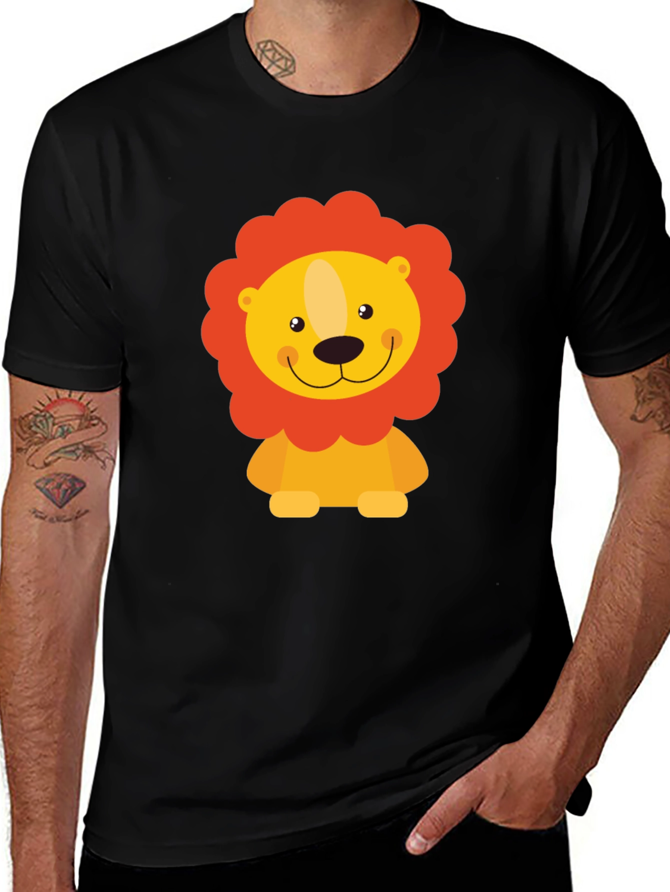 Cute Lion Graphic Black T-Shirt - Mens