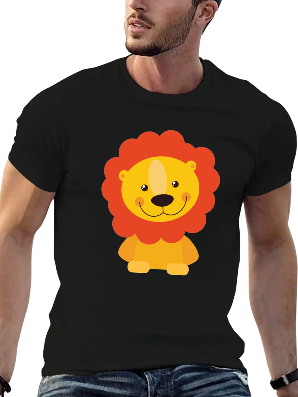 Cute Lion Graphic Black T-Shirt - Mens