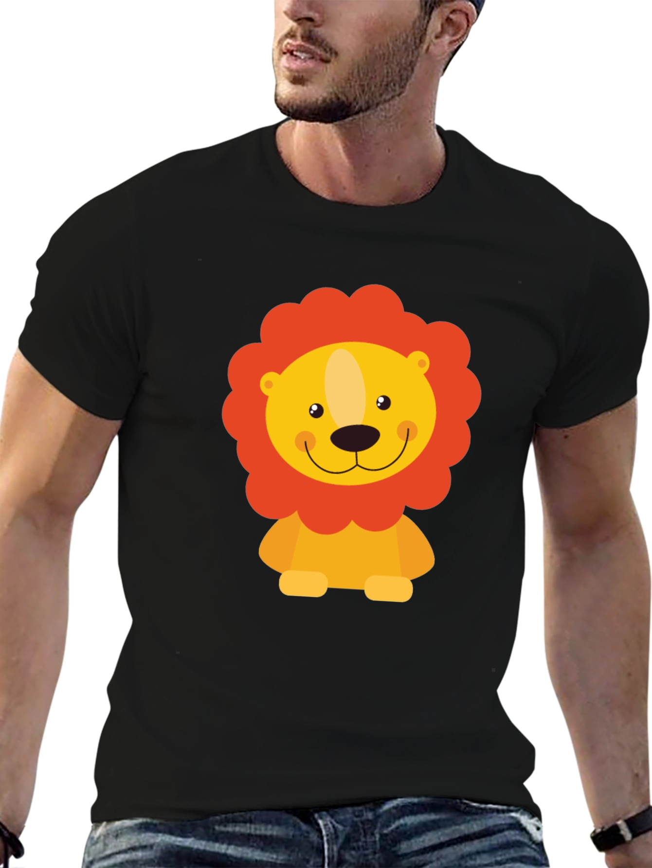 Cute Lion Graphic Black T-Shirt - Mens
