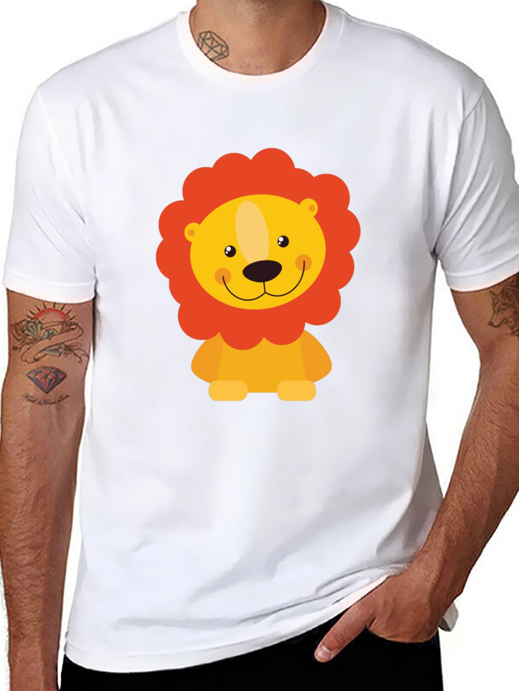 Cute Lion Graphic Black T-Shirt - Mens