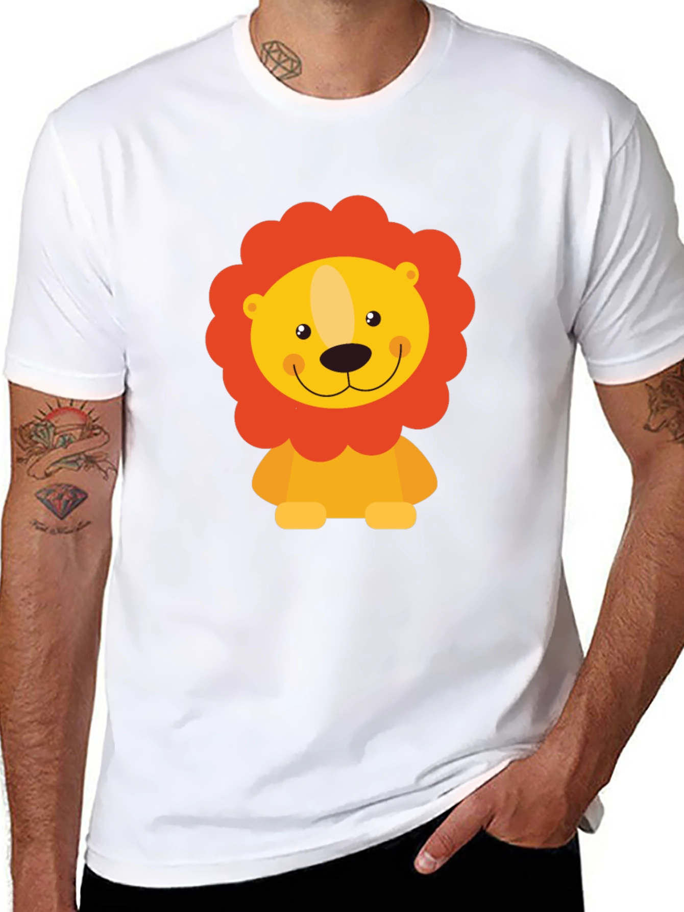 Cute Lion Graphic Black T-Shirt - Mens