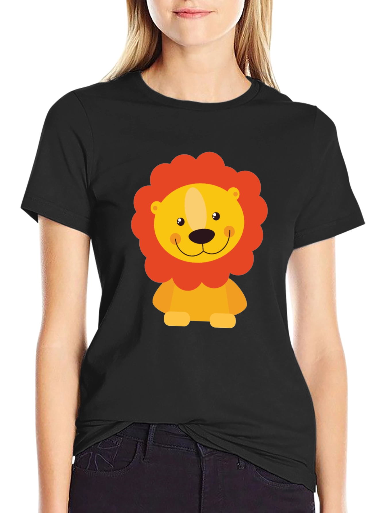 Cute Lion Graphic Black T-Shirt - Mens