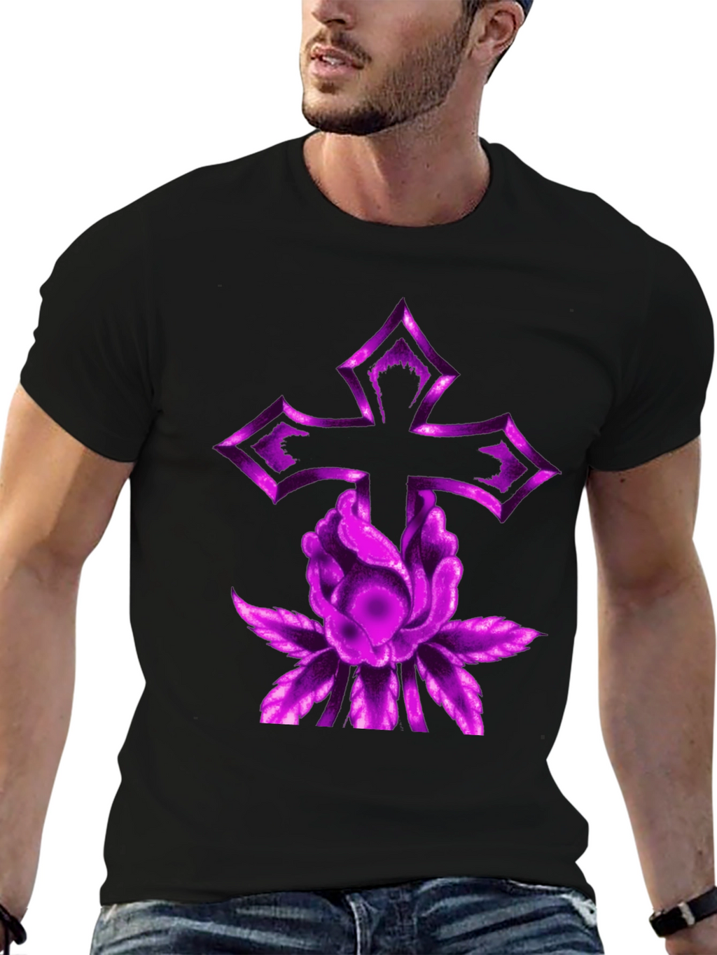 Purple Cross & Flower Graphic Tee
