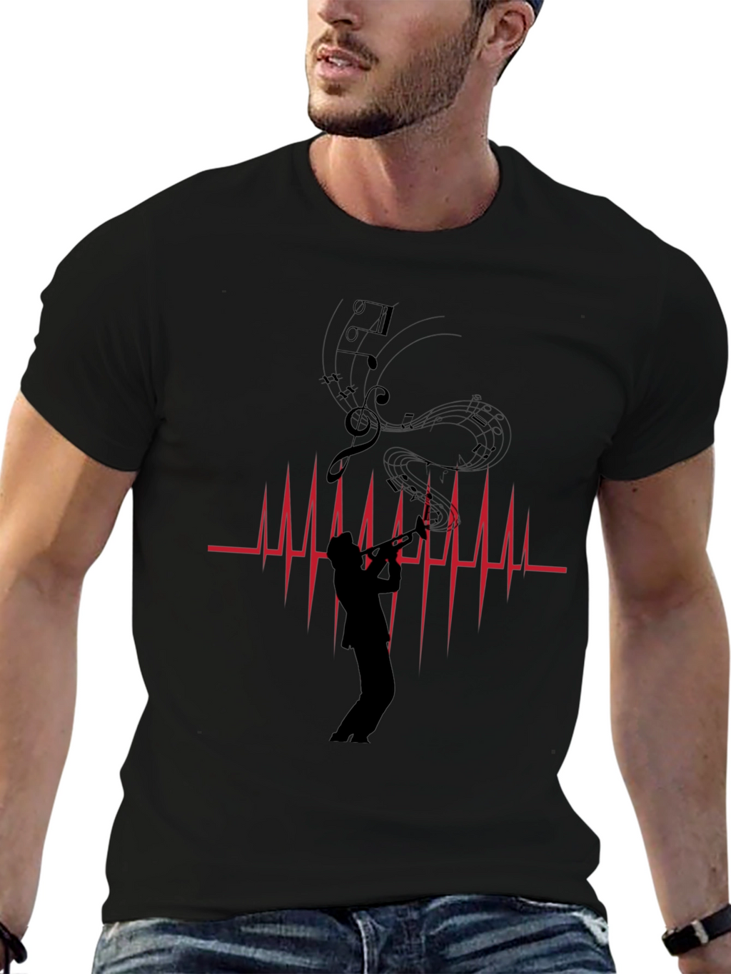 Musician Heartbeat Graphic Tee - Black