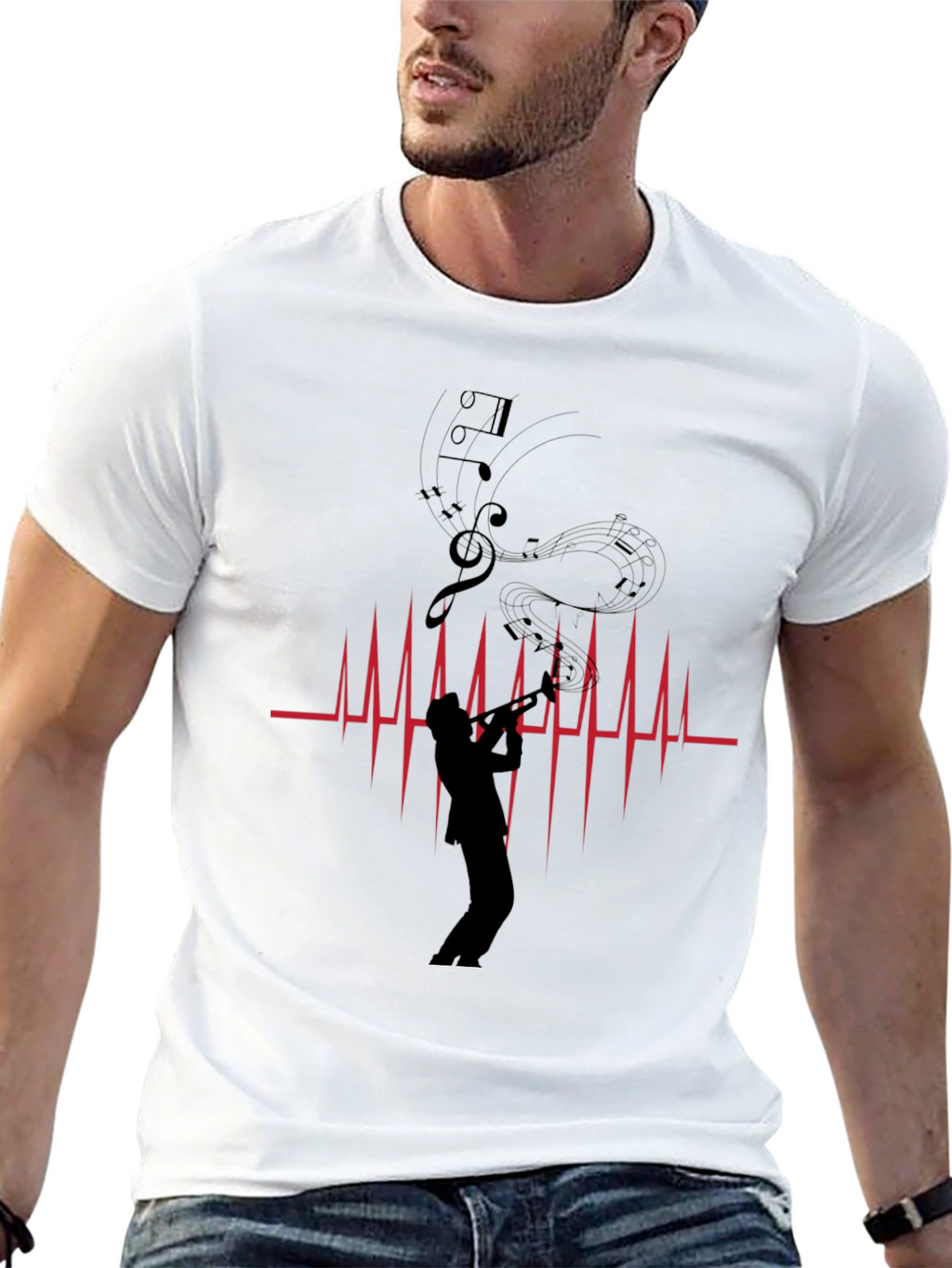 Musician Heartbeat Graphic Tee - Black