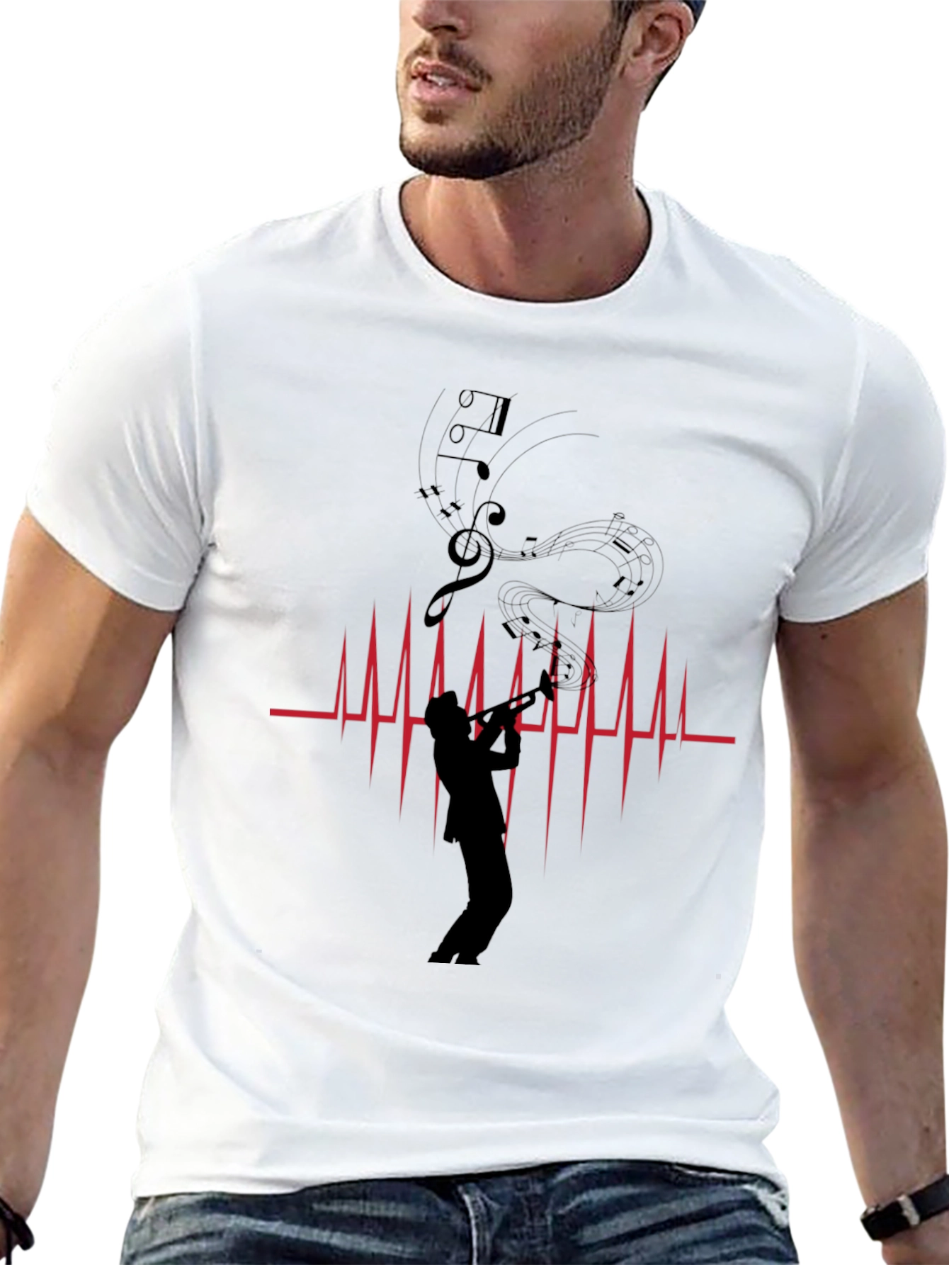 Musician Heartbeat Graphic Tee - Black