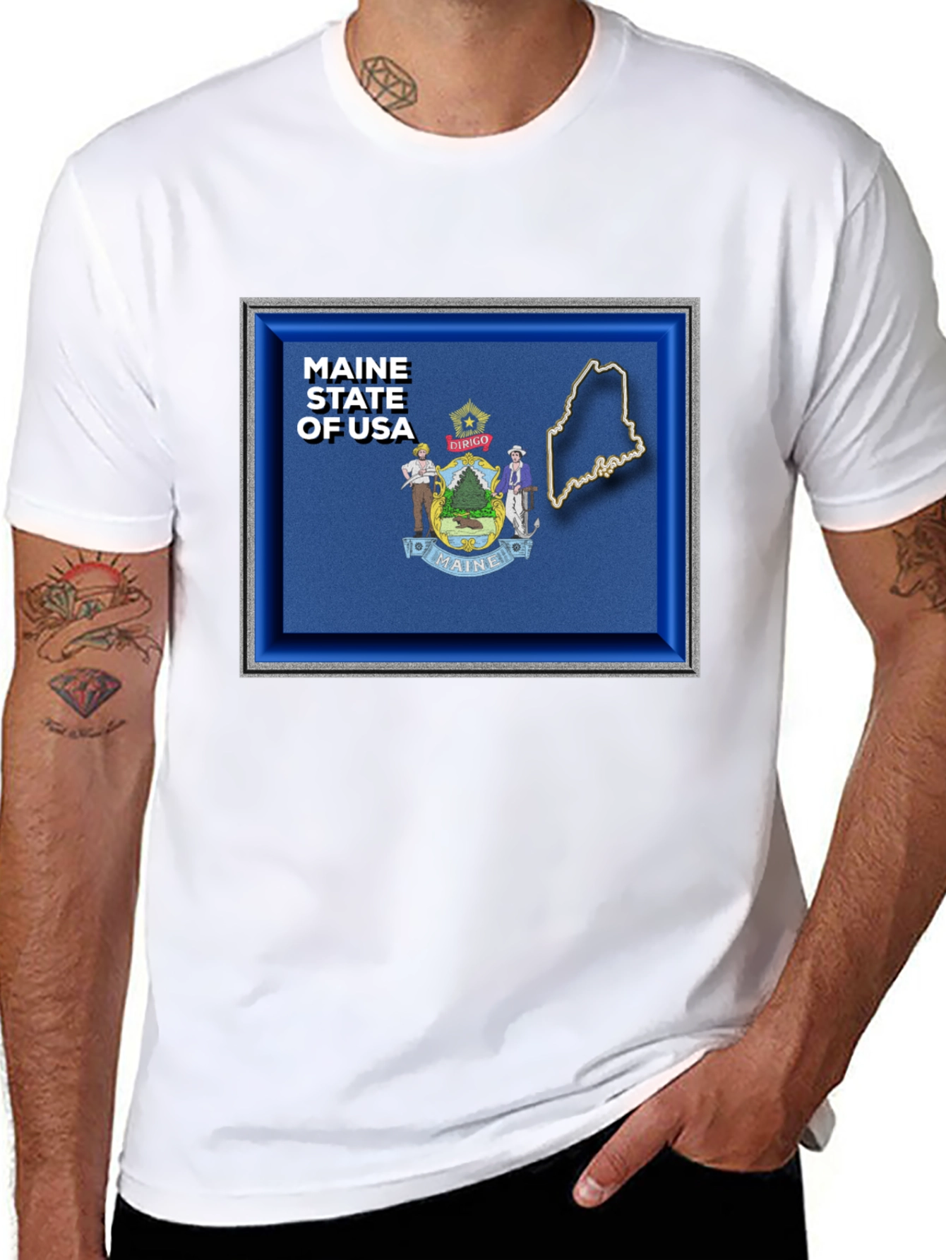 Maine State USA T-Shirt - Black Graphic Tee