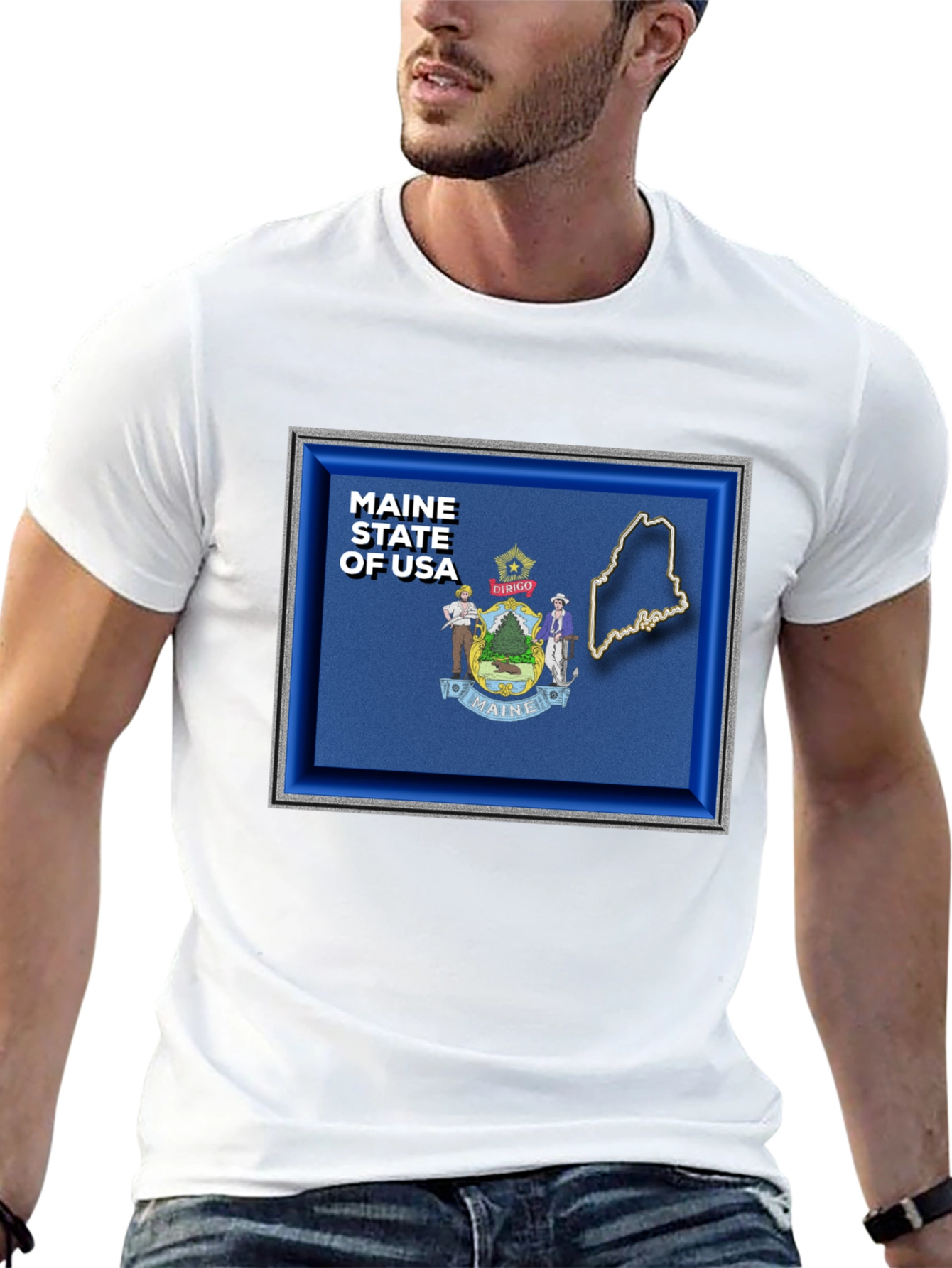 Maine State USA T-Shirt - Black Graphic Tee