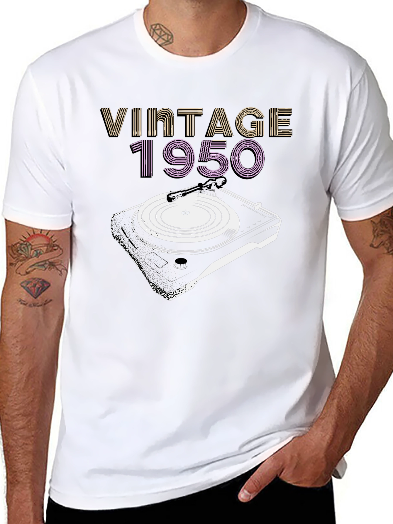Vintage 1950 Turntable T-Shirt - Retro Music Lover Tee
