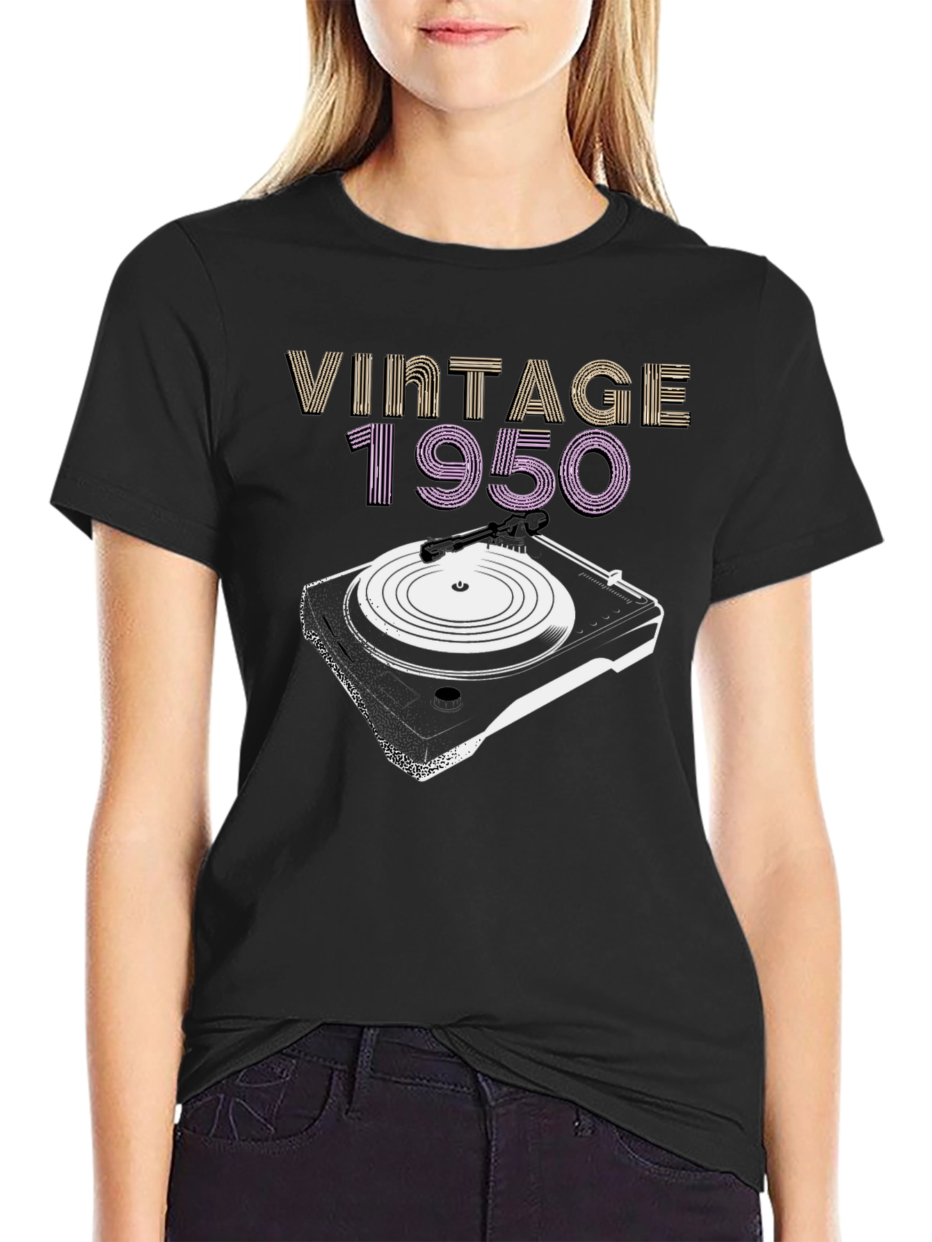 Vintage 1950 Turntable T-Shirt - Retro Music Lover Tee