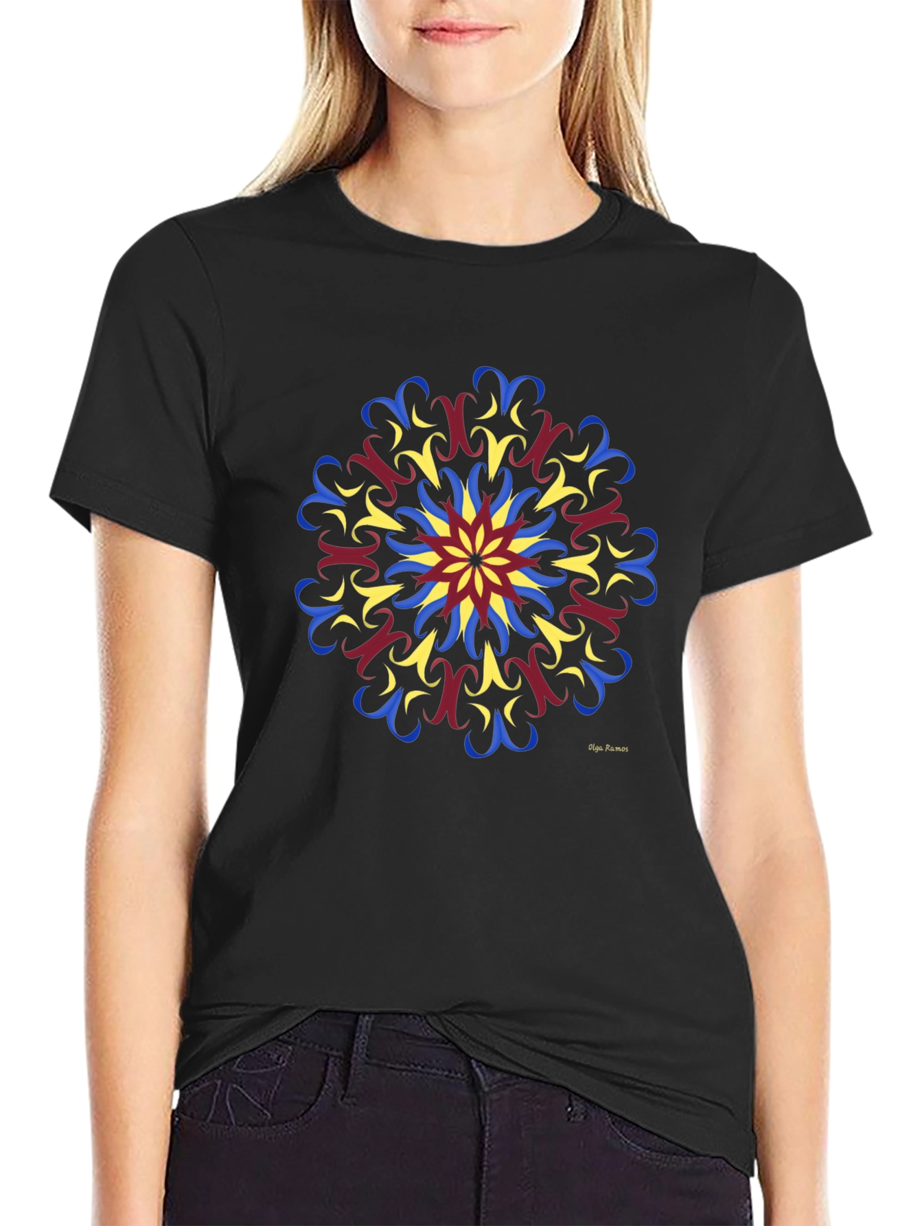 Geometric Mandala Print Black T-Shirt