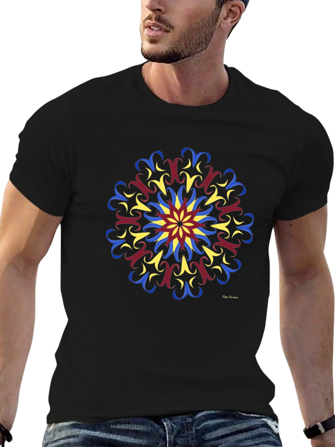 Geometric Mandala Print Black T-Shirt
