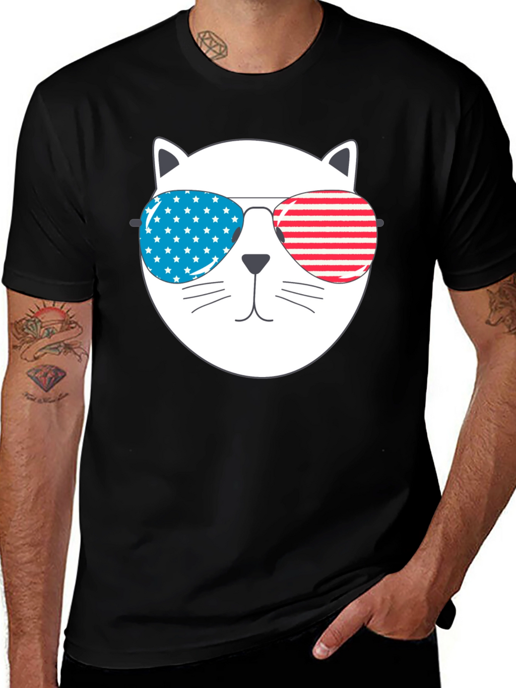 Patriotic Cat Sunglasses T-Shirt - USA Pride