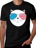Patriotic Cat Sunglasses T-Shirt - USA Pride