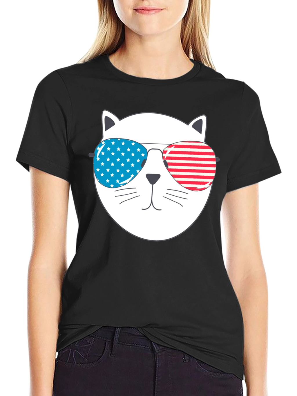 Patriotic Cat Sunglasses T-Shirt - USA Pride