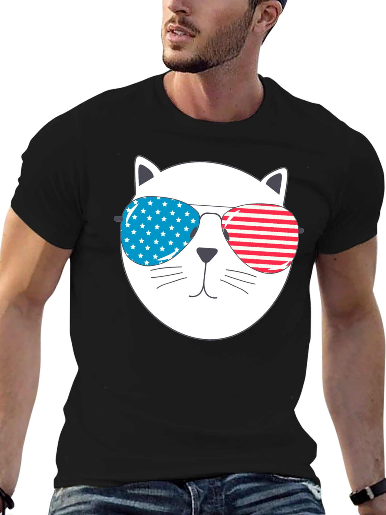 Patriotic Cat Sunglasses T-Shirt - USA Pride
