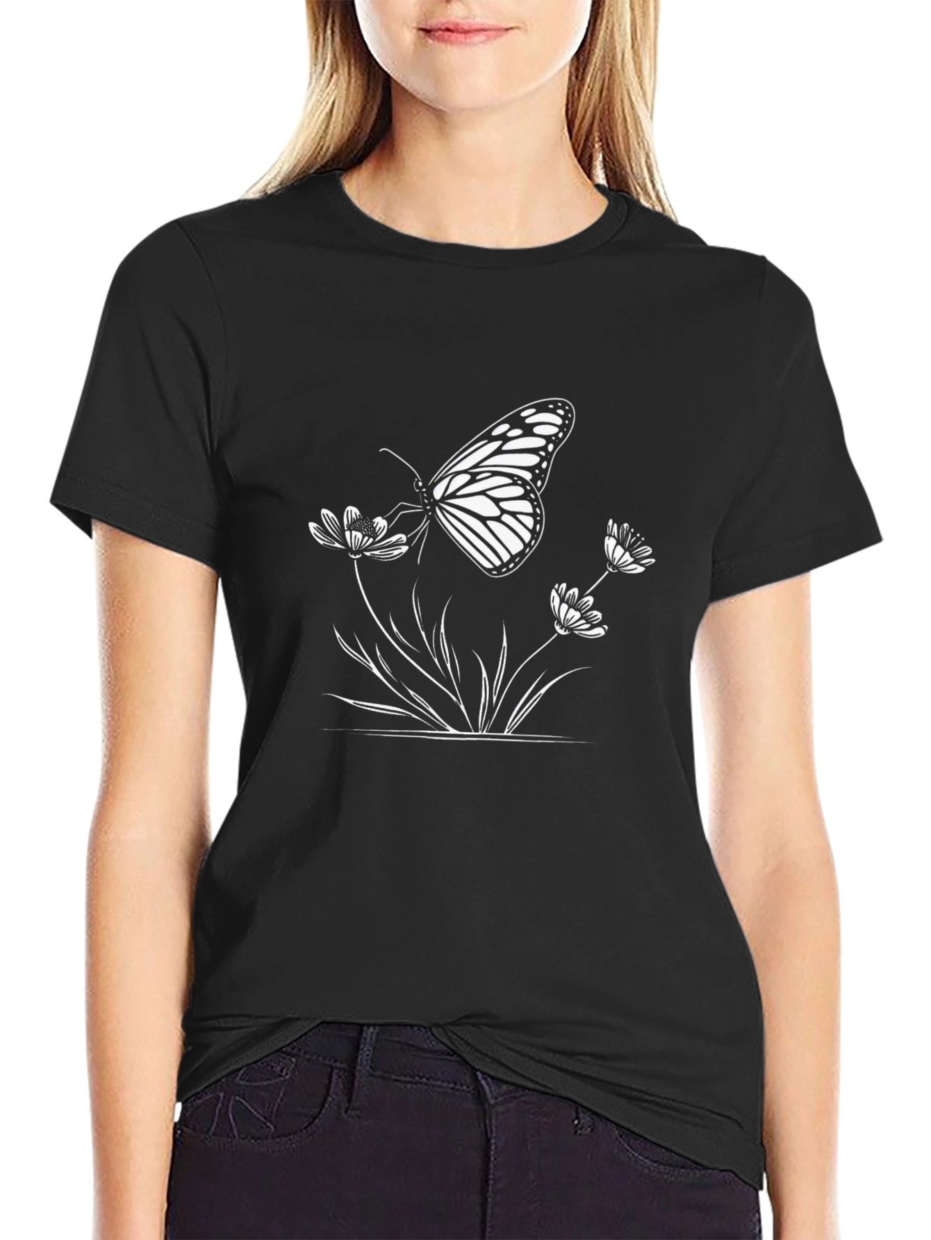 Butterfly Floral Graphic Tee - Black