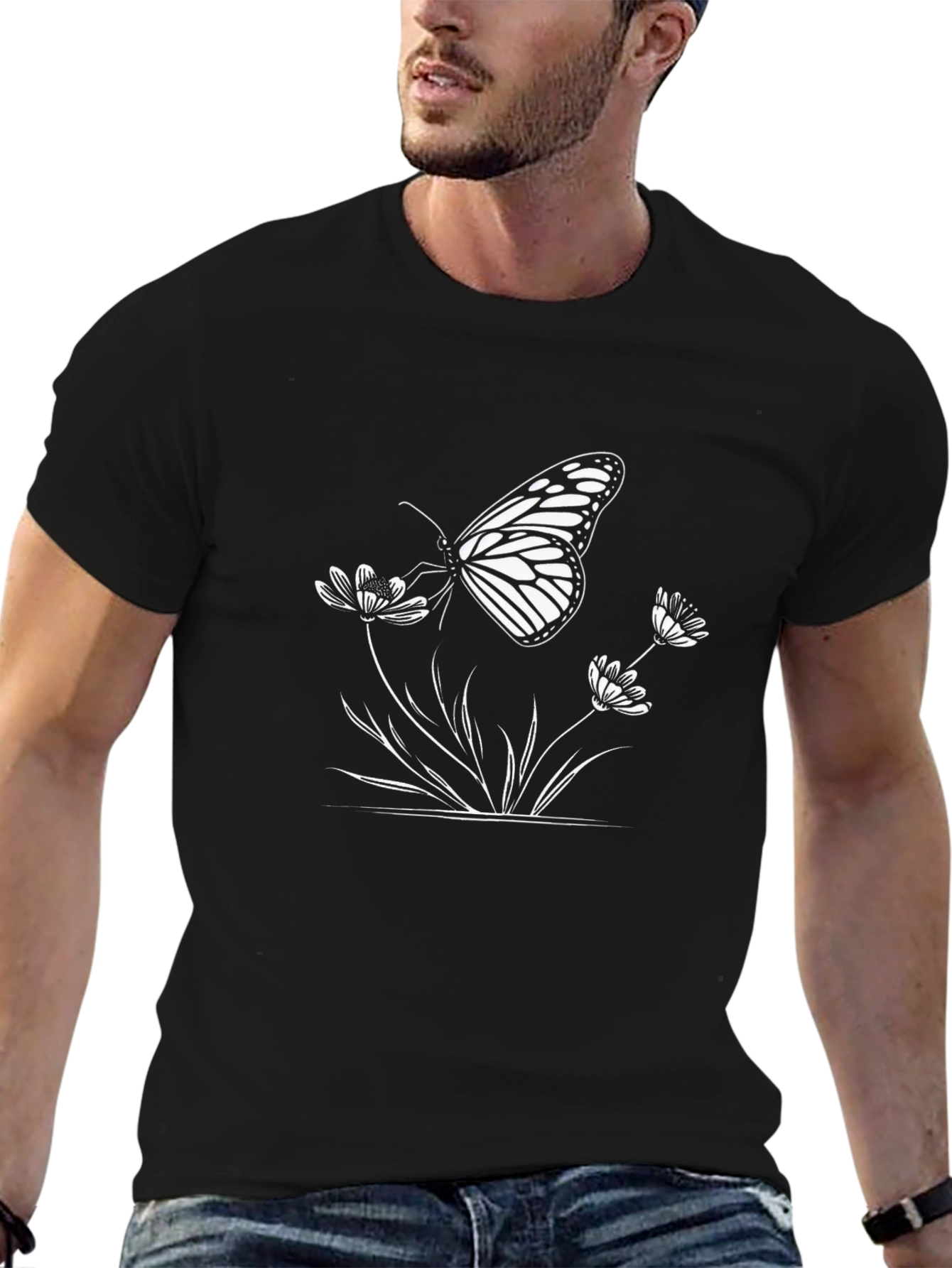 Butterfly Floral Graphic Tee - Black