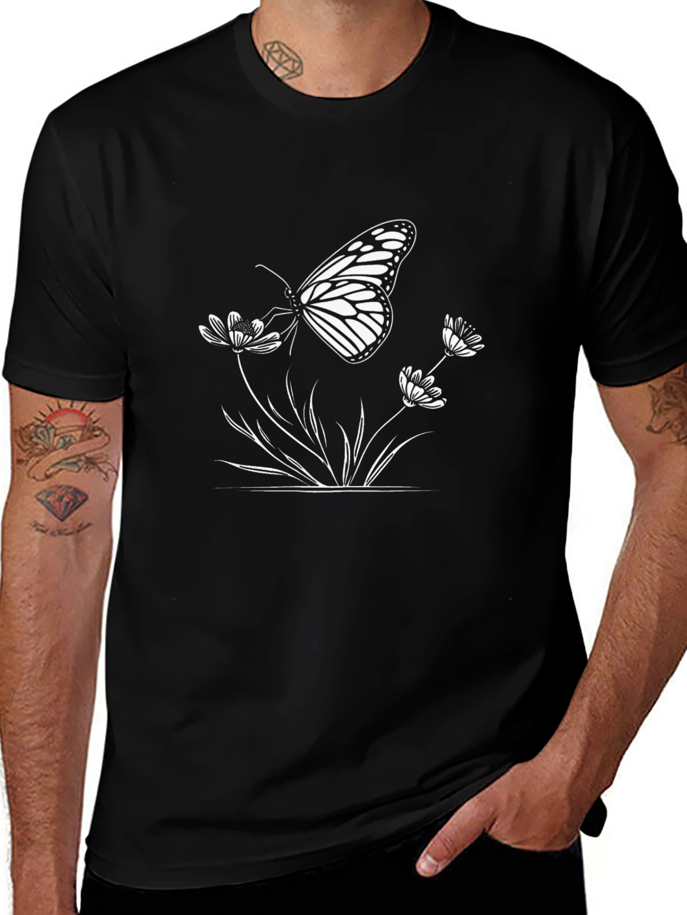 Butterfly Floral Graphic Tee - Black