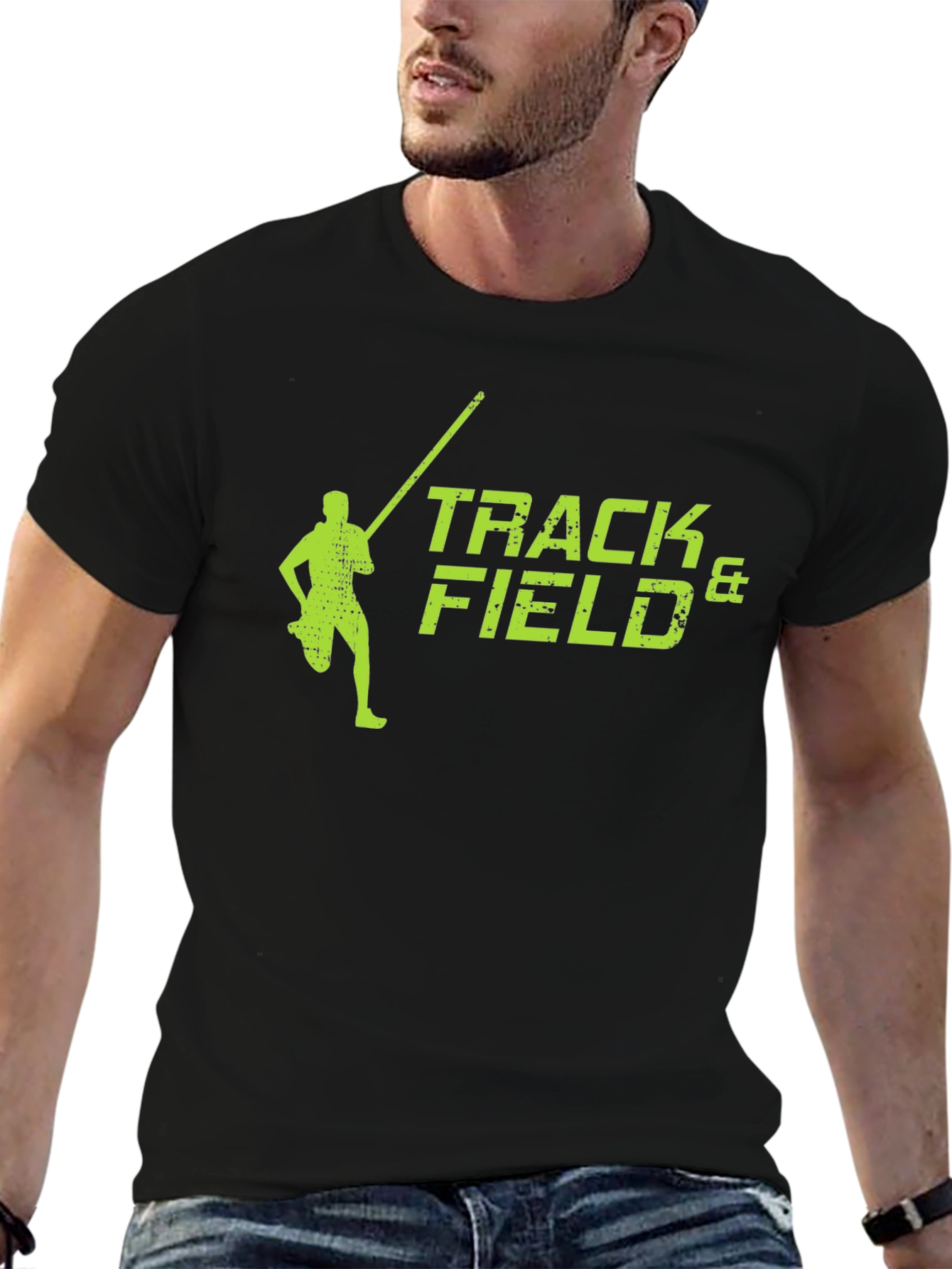 Track & Field Black T-Shirt Pole Vault Design