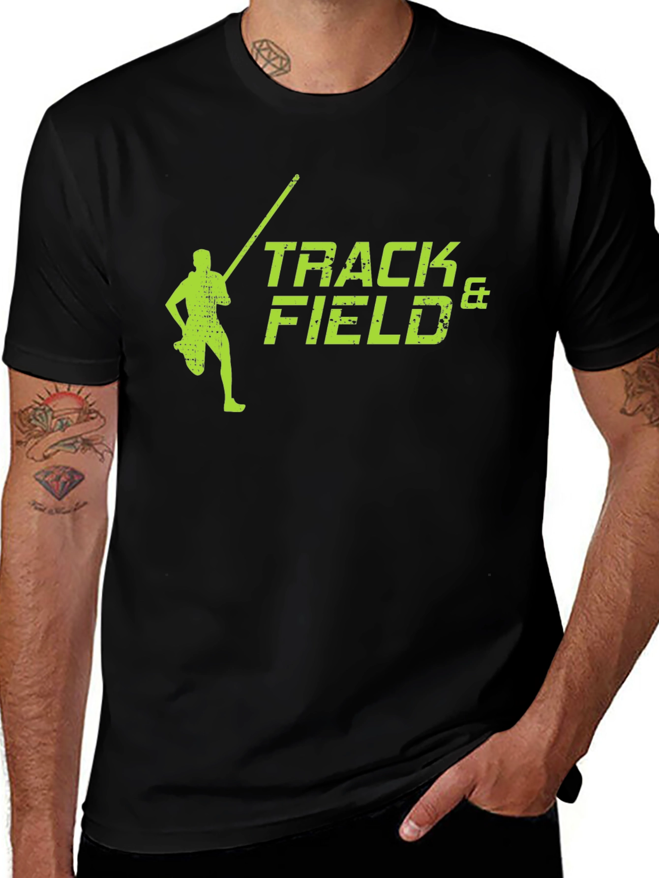 Track & Field Black T-Shirt Pole Vault Design