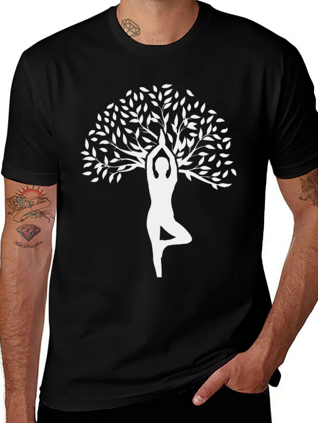 Yoga Tree Pose Graphic T-Shirt - Black