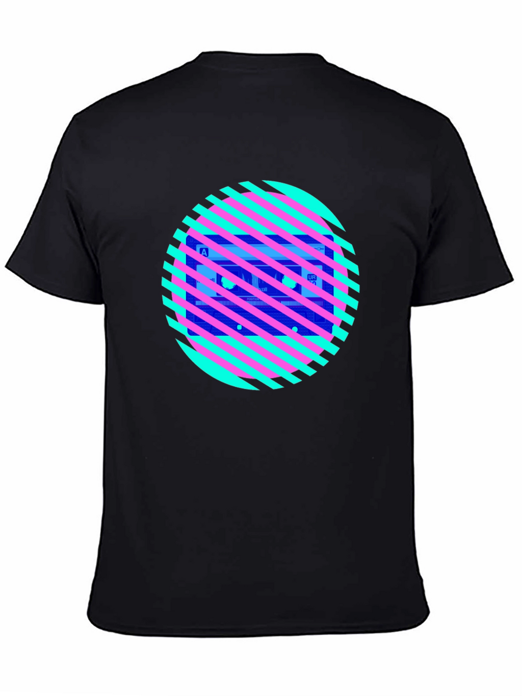 Retro Cassette Tape Graphic Tee - Striped Circle Design