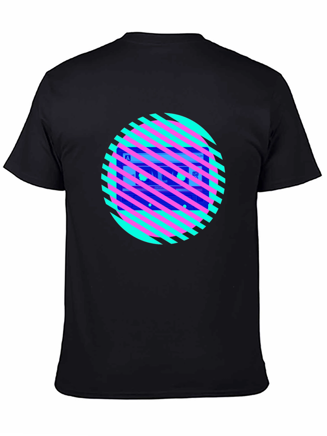 Retro Cassette Tape Graphic Tee - Striped Circle Design