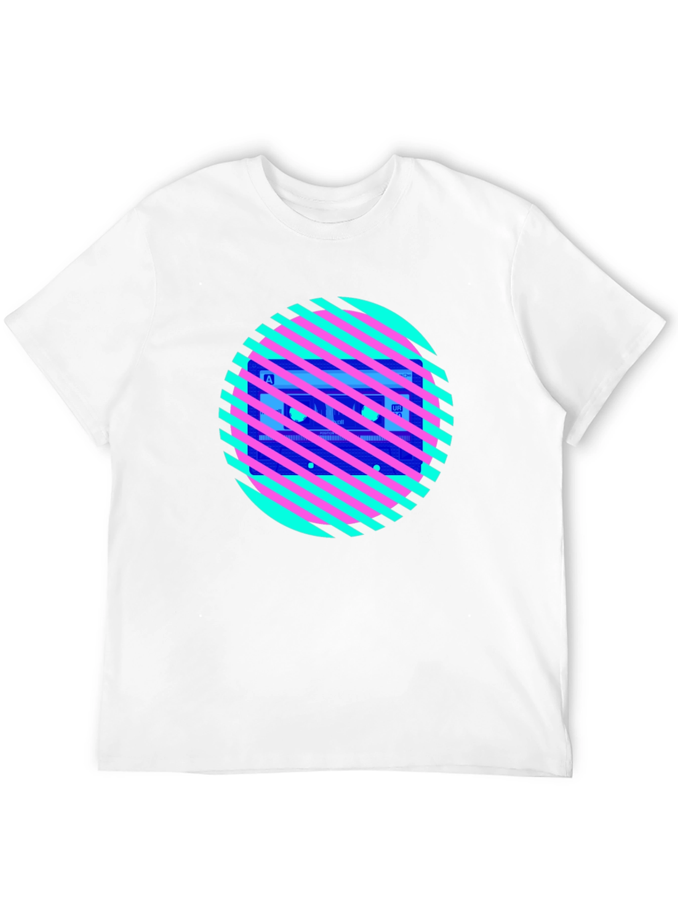 Retro Cassette Tape Graphic Tee - Striped Circle Design