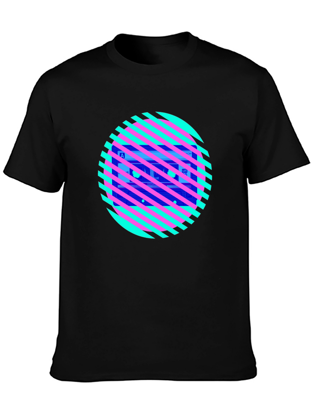 Retro Cassette Tape Graphic Tee - Striped Circle Design