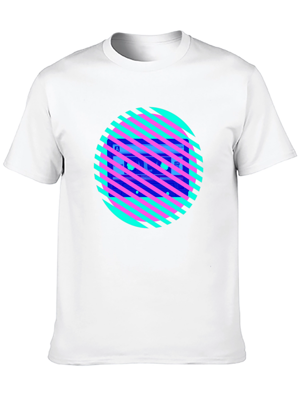 Retro Cassette Tape Graphic Tee - Striped Circle Design