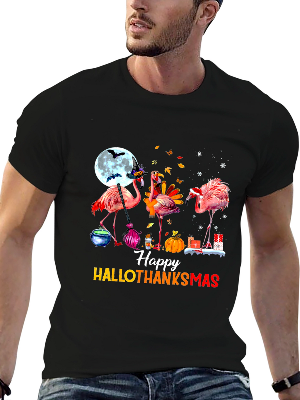 Happy Hallothanksmas Flamingo T-Shirt