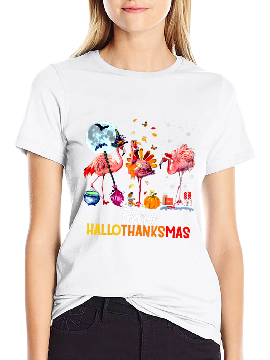 Happy Hallothanksmas Flamingo T-Shirt