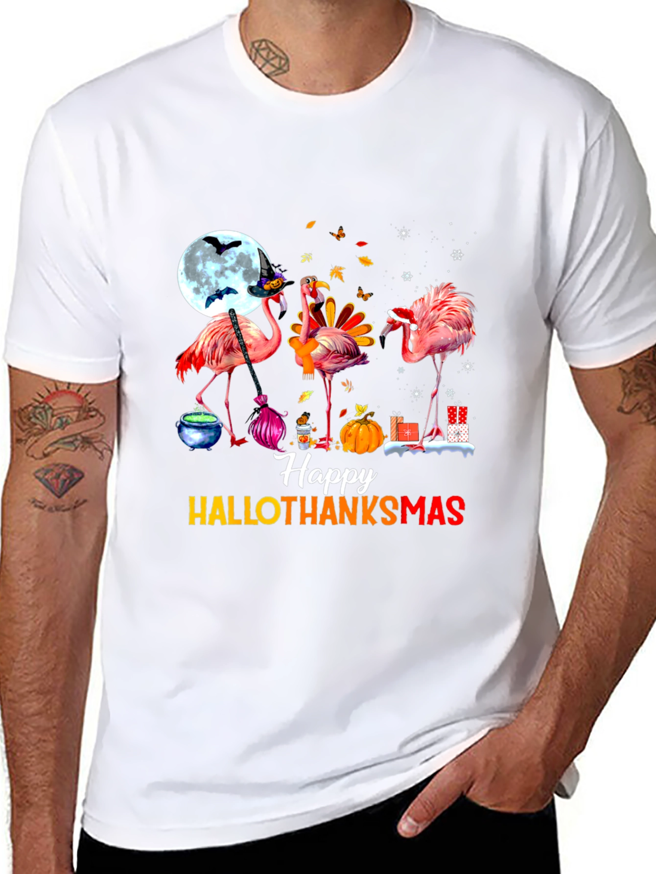Happy Hallothanksmas Flamingo T-Shirt