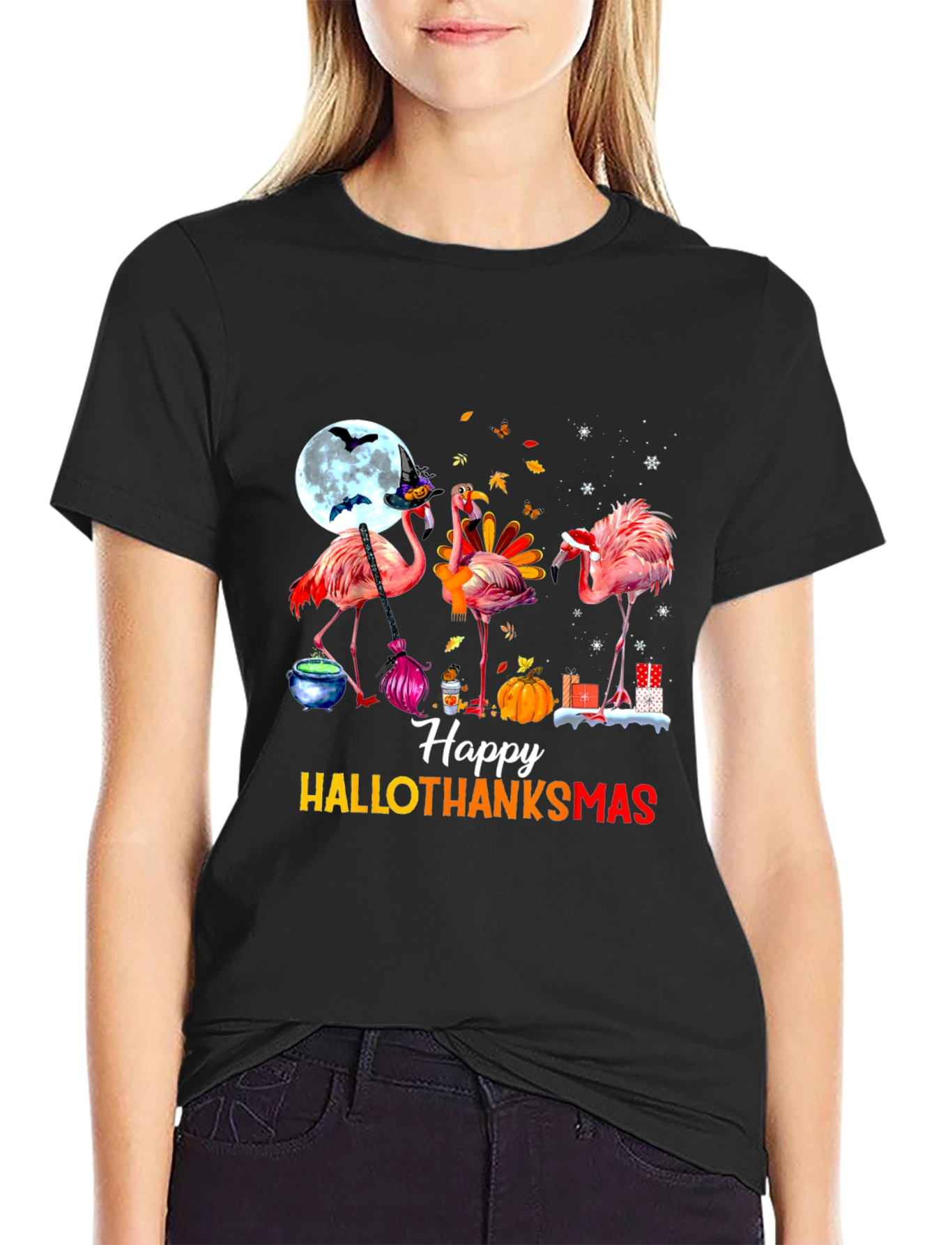 Happy Hallothanksmas Flamingo T-Shirt