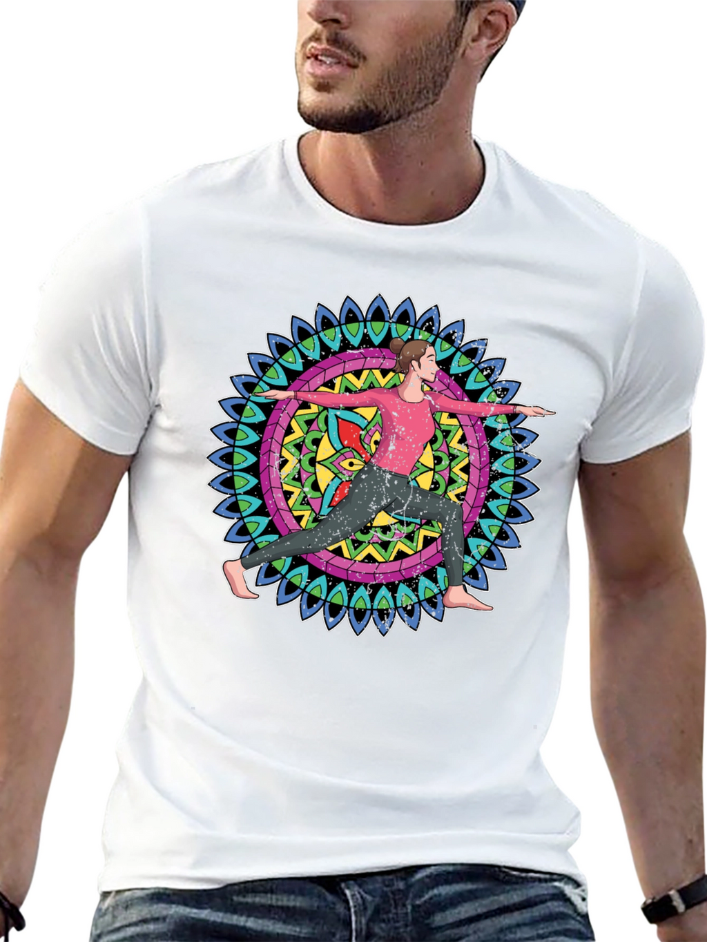 Yoga Mandala Graphic Tee - Black Cotton Blend