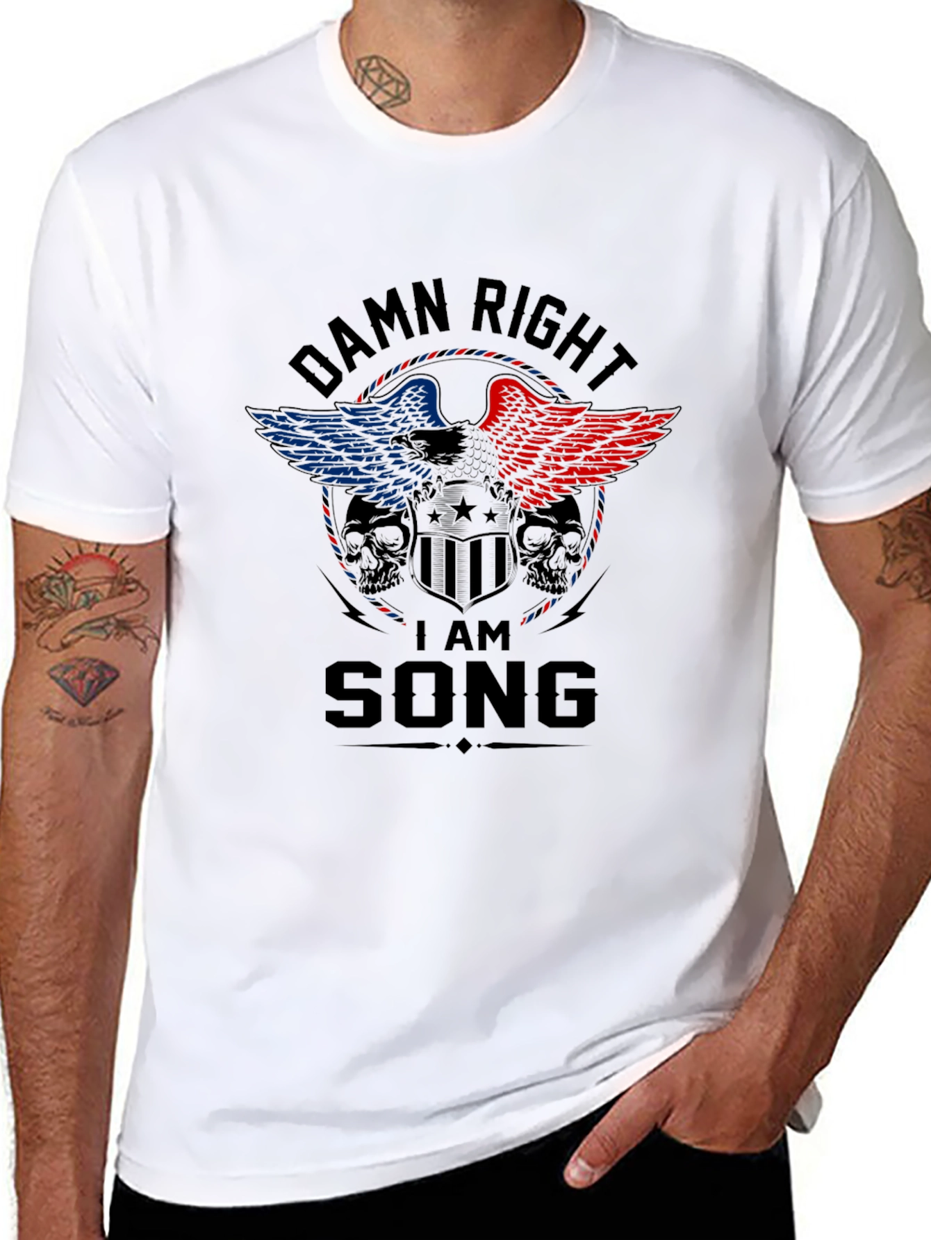 Damn Right I Am Song T-Shirt - Patriotic Eagle Design