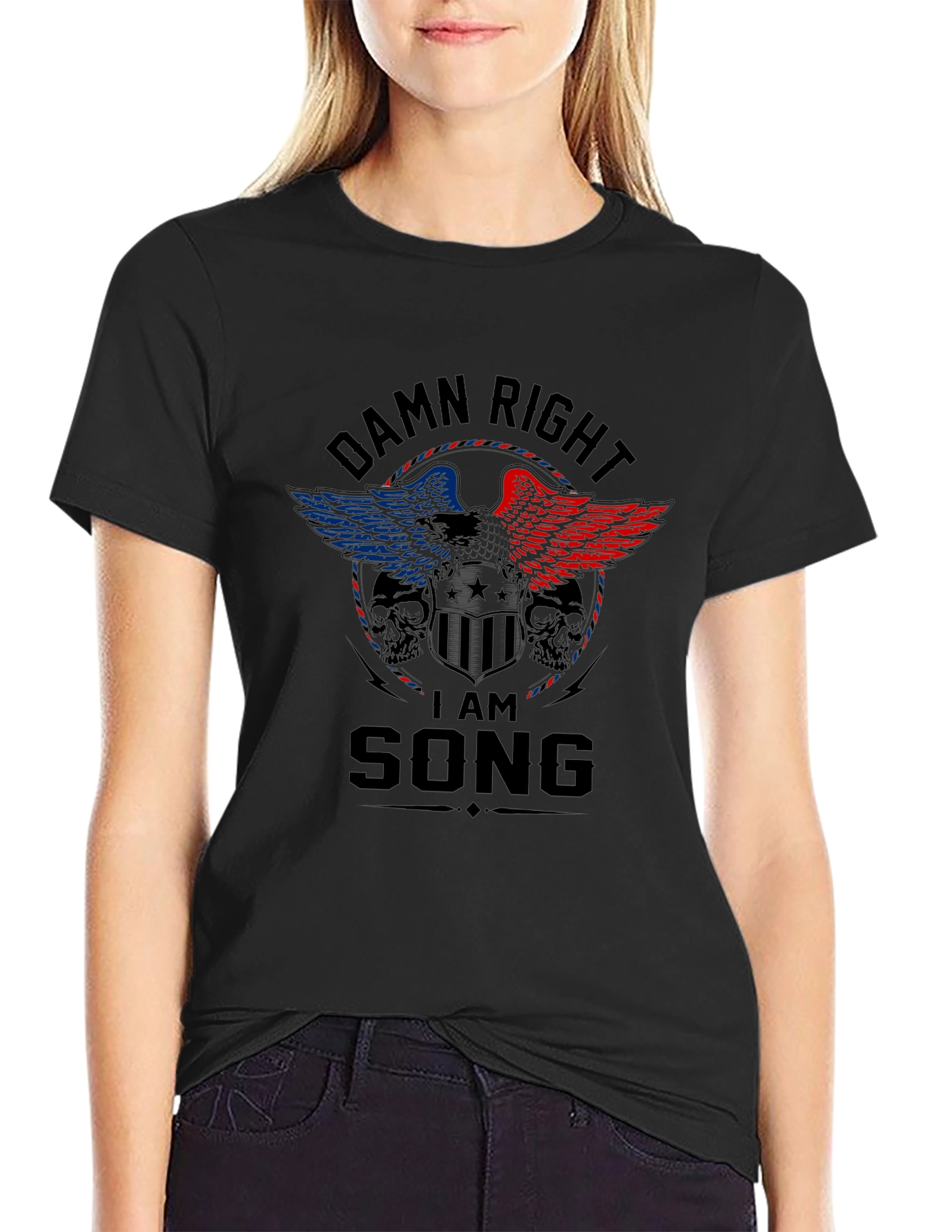 Damn Right I Am Song T-Shirt - Patriotic Eagle Design