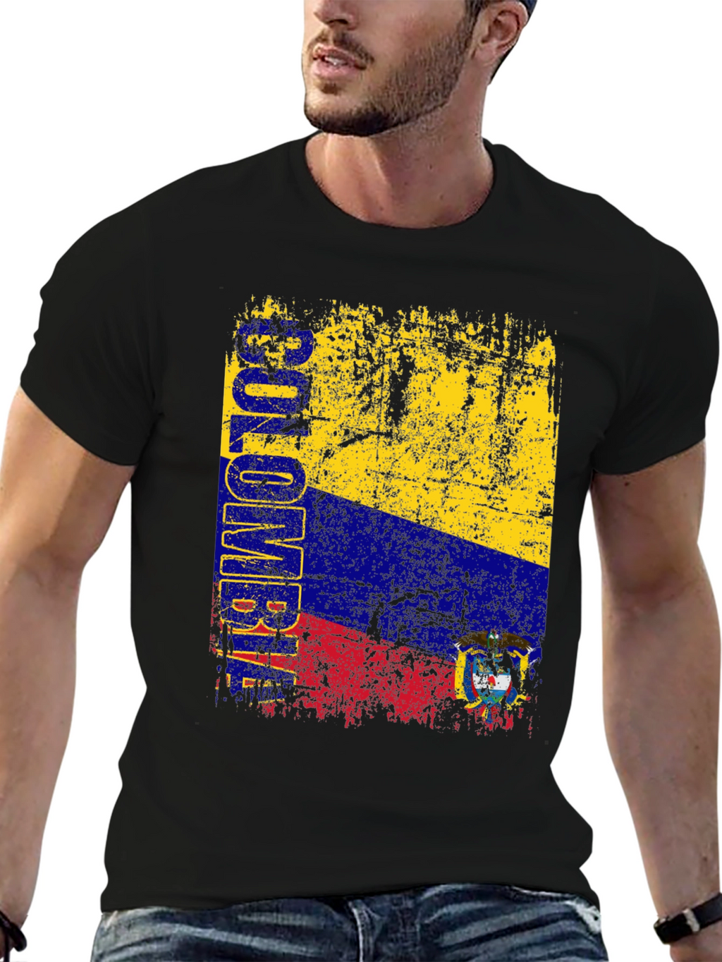 Colombia Flag Graphic T-Shirt - Black