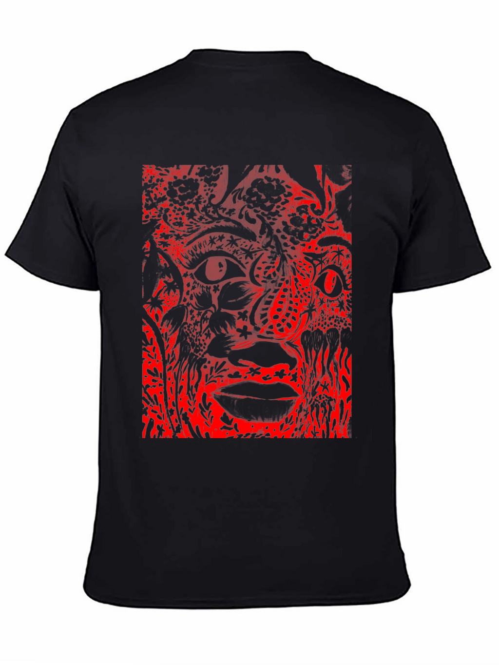 Abstract Red Print Black T-Shirt