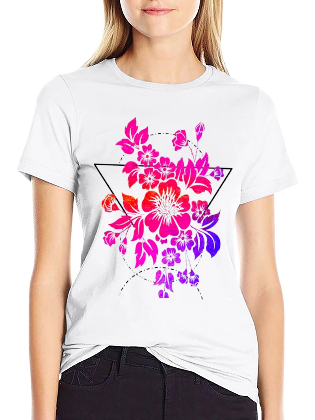 Floral Triangle Graphic Tee - Black