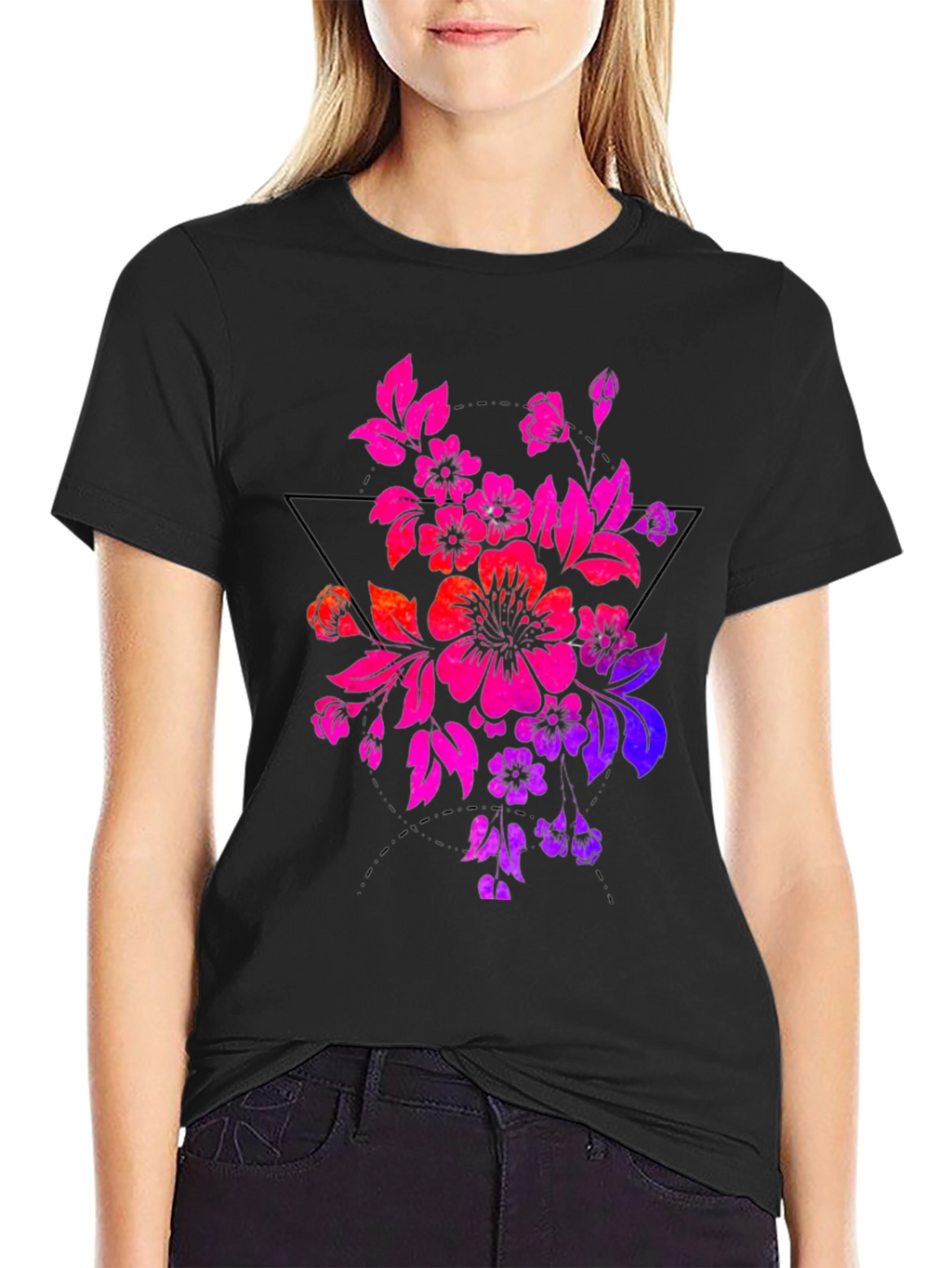 Floral Triangle Graphic Tee - Black