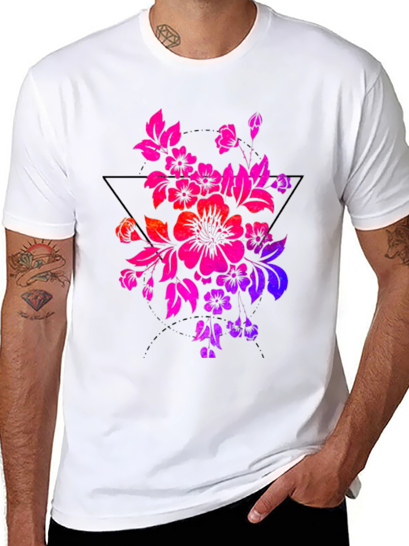 Floral Triangle Graphic Tee - Black