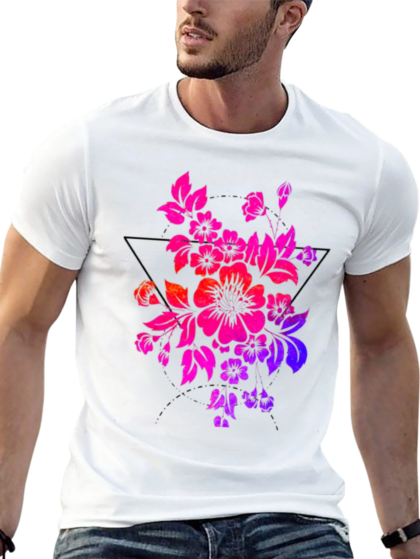 Floral Triangle Graphic Tee - Black
