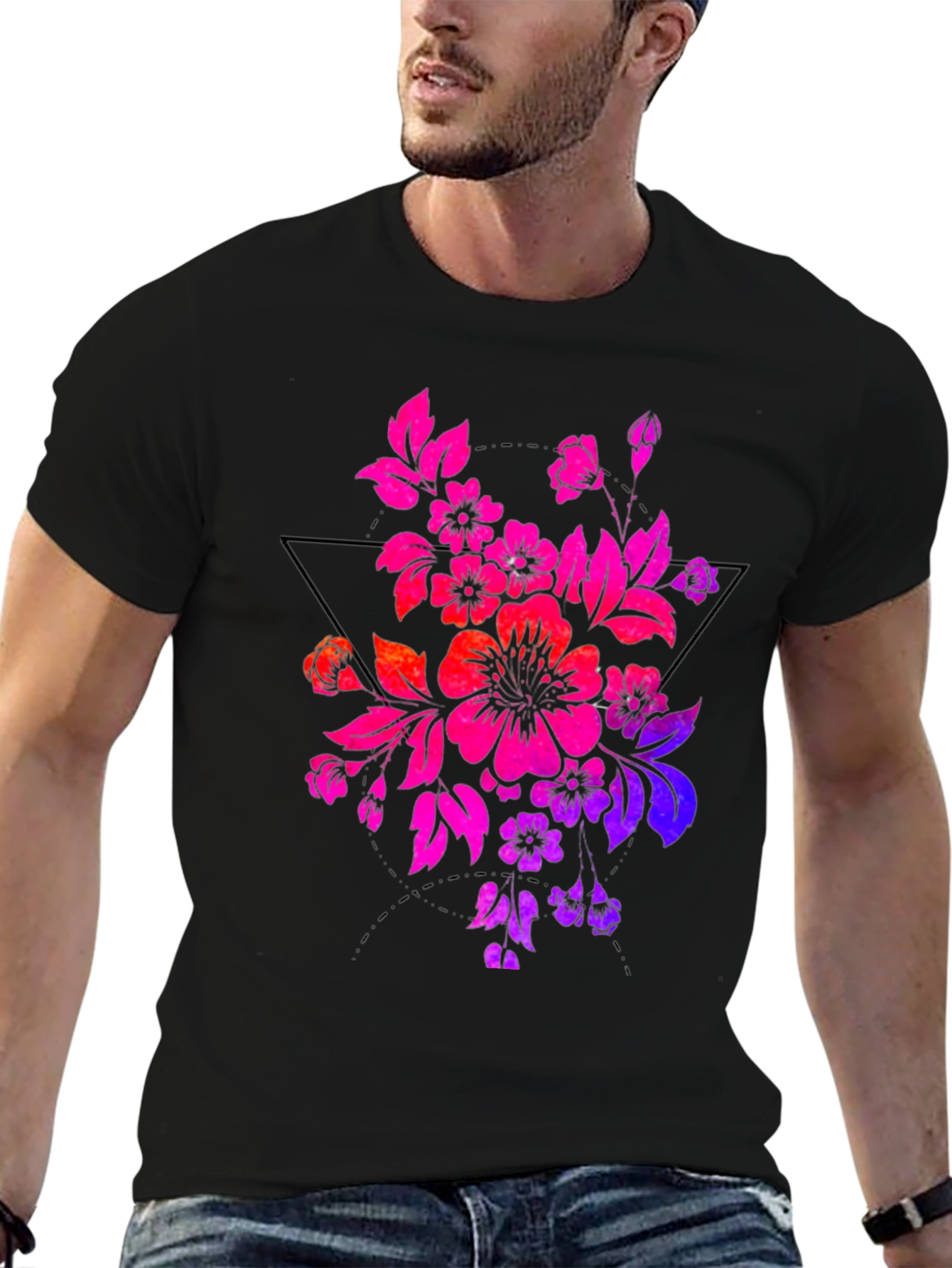 Floral Triangle Graphic Tee - Black